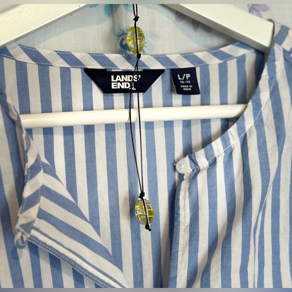 Lands End - Cotton Poplin Split-Neck Dress Sz LP - Chicory Blue Stripe - Picture 9 of 15